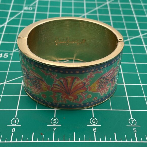 Vintage Lilly Pulitzer Shell and Fish Enamel Cuff Bracelet Signed Designer Clamp - Picture 9 of 10